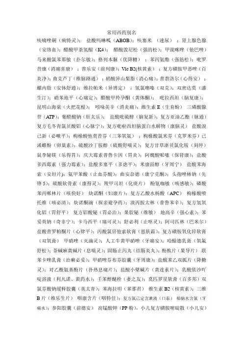 常用西药别名
