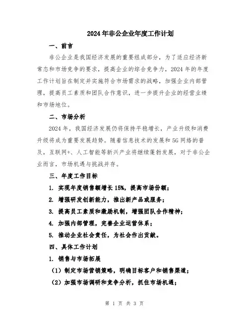 2024年非公企业年度工作计划