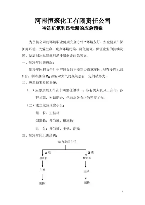 冷冻机氟利昂泄漏的应急预案
