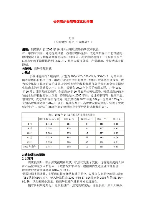 长钢高炉提高喷煤比的措施