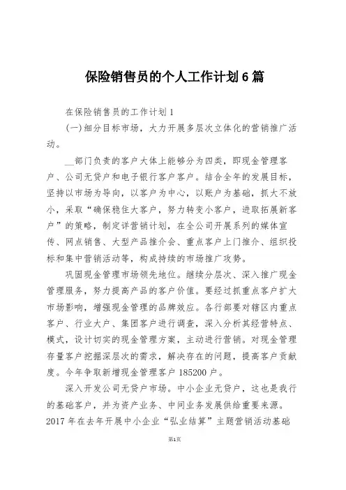 保险销售员的个人工作计划6篇