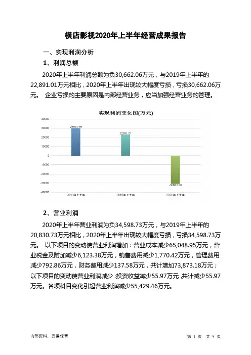横店影视2020年上半年经营成果报告