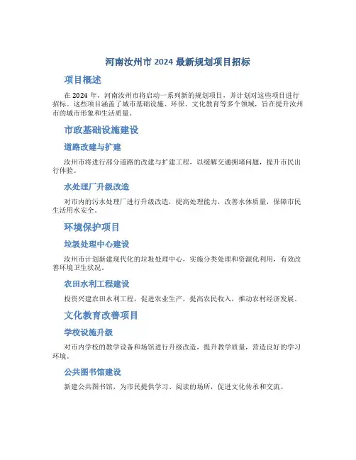 河南汝州市2024最新规划项目招标