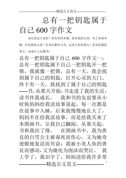总有一把钥匙属于自己600字作文