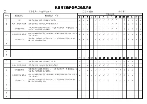 等离子切割机日常维护保养点检记录表