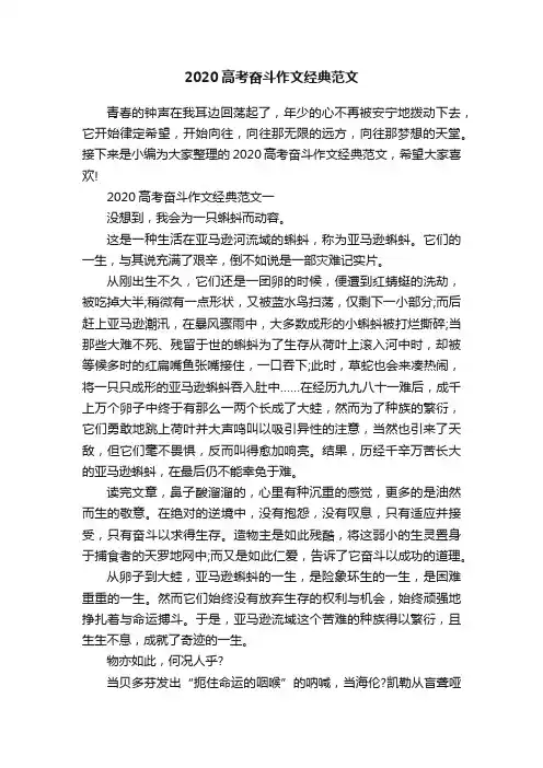 2020高考奋斗作文经典范文