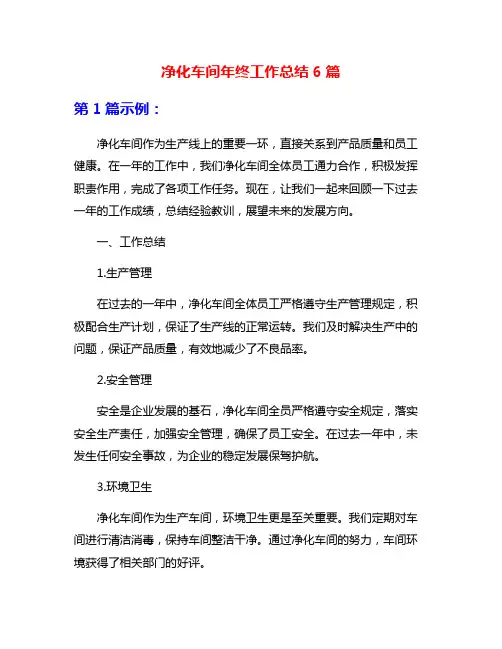 净化车间年终工作总结6篇