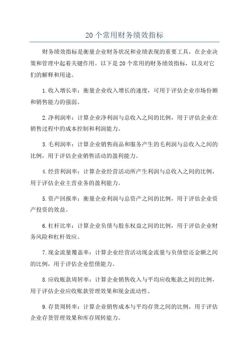 20个常用财务绩效指标