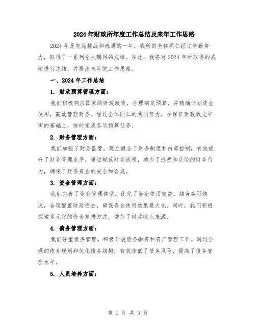 2024年财政所年度工作总结及来年工作思路