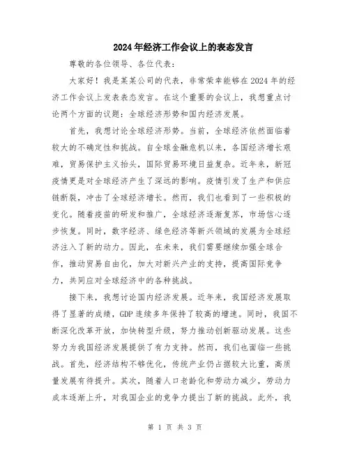 2024年经济工作会议上的表态发言