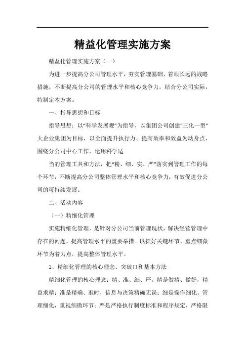 精益化管理实施方案