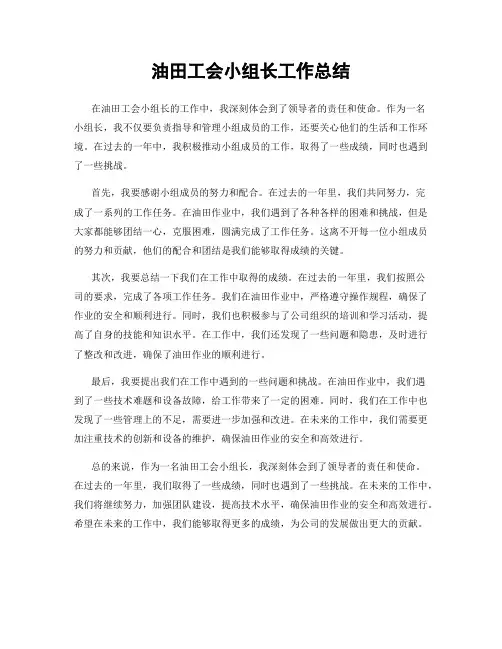 油田工会小组长工作总结