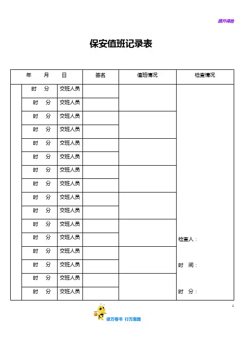 保安值班记录表——【物业管理 实用表格】