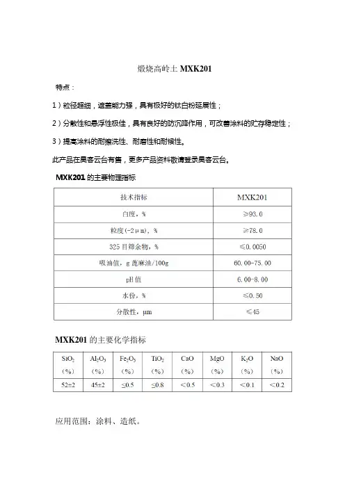 煅烧高岭土MXK201