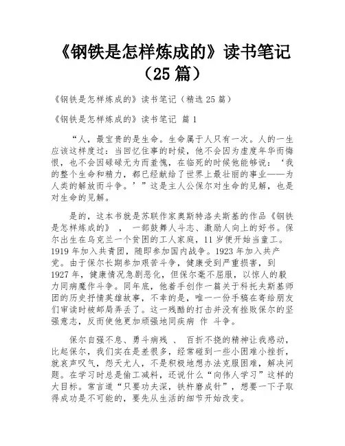 《钢铁是怎样炼成的》读书笔记(25篇)