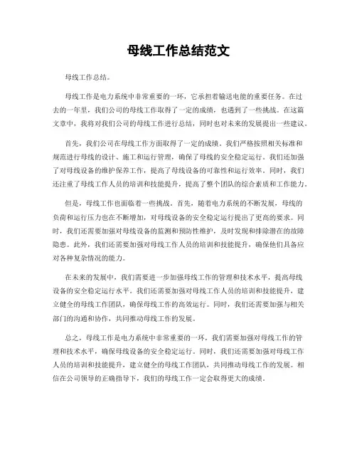 母线工作总结范文