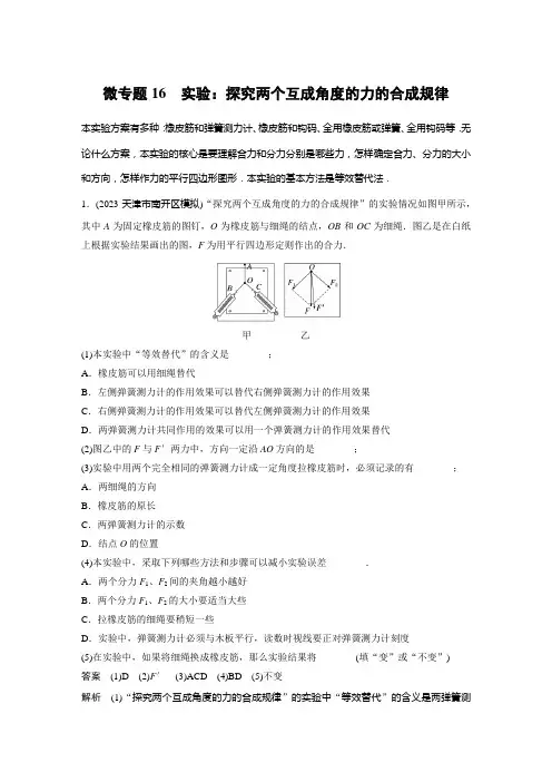 第二章 微专题16 实验：探究两个互成角度的力的合成规律
