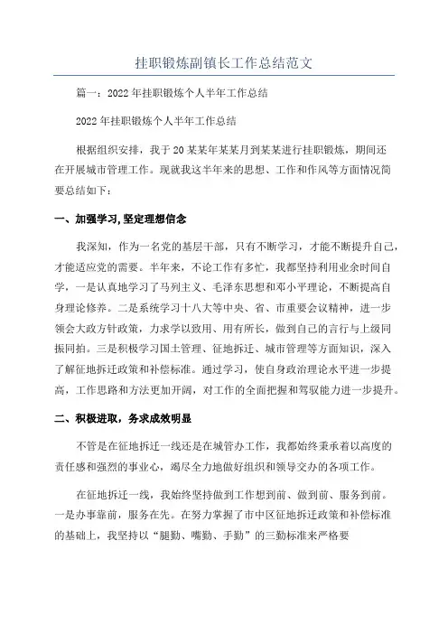 挂职锻炼副镇长工作总结范文