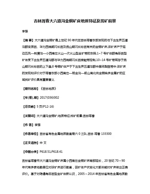吉林珲春大六道沟金铜矿床地质特征及找矿前景
