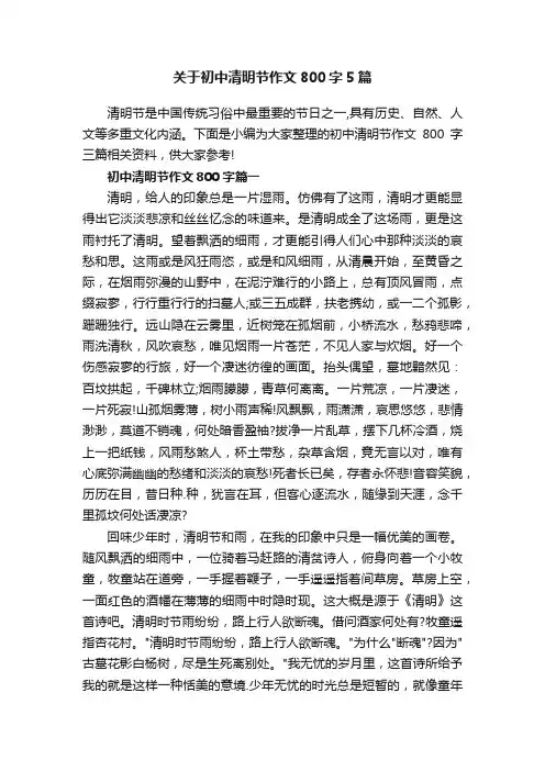 关于初中清明节作文800字5篇
