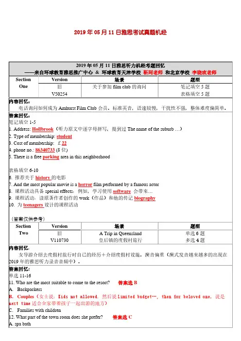 2019年05月11日雅思考试真题回忆+答案
