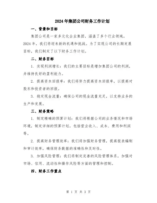 2024年集团公司财务工作计划