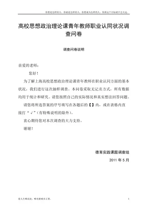 (新)高校思想政治课青年教师职业认同状况调研问卷