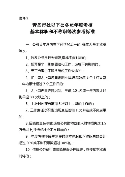 青岛市处以下公务员年度考核