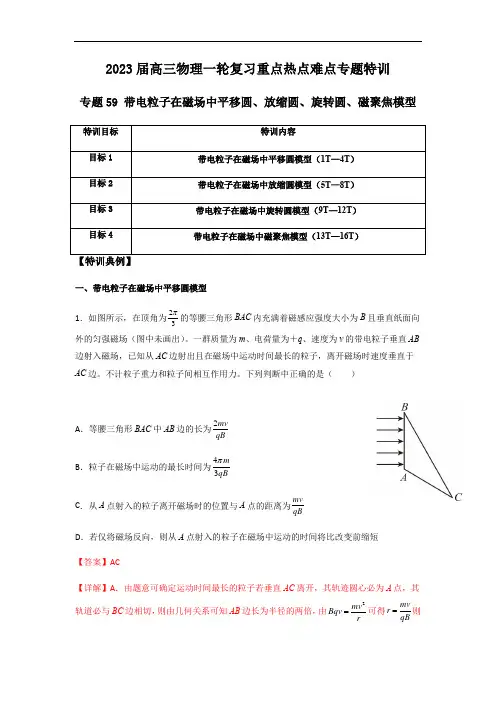 专题59 带电粒子在磁场中的平移圆、放缩圆、旋转圆、磁聚焦模型(解析版)
