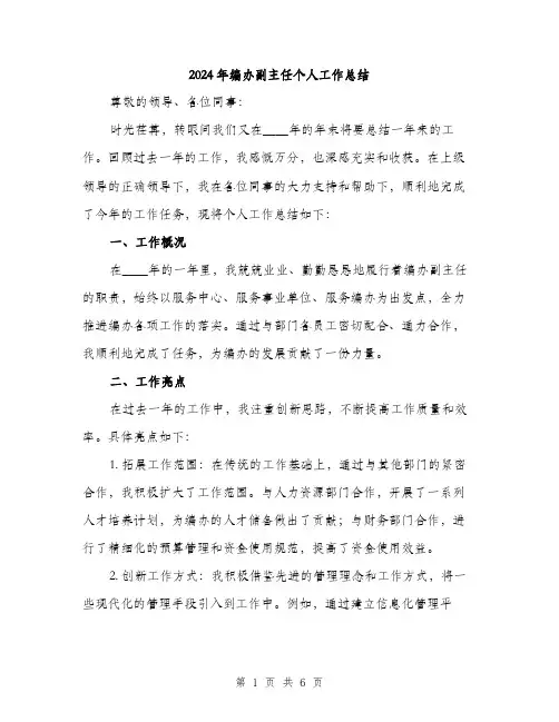 2024年编办副主任个人工作总结(2篇)