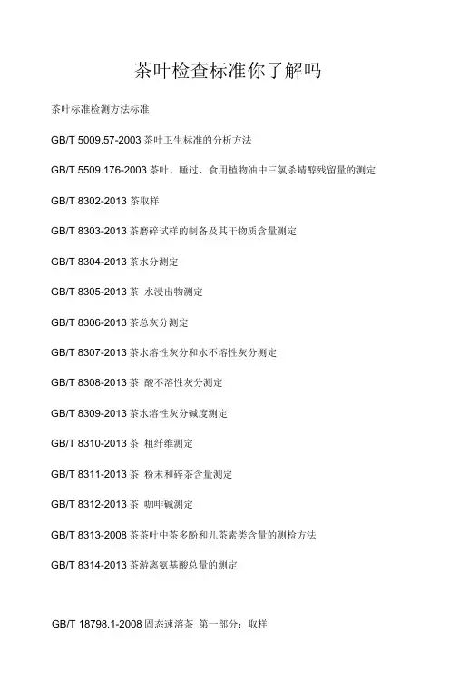 茶叶检查标准你了解吗