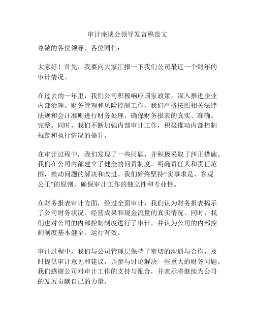审计座谈会领导发言稿范文