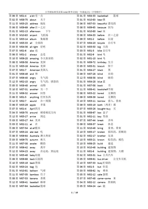 小学新标准英语第1-12册单词表(一年级起点)(字母顺序)