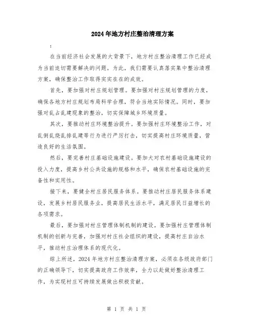 2024年地方村庄整治清理方案