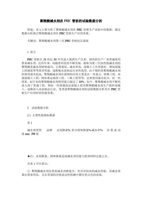 聚羧酸减水剂在PHC管桩的试验数据分析