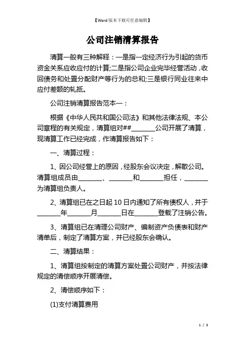 公司注销清算报告