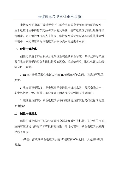 电镀废水各类水进出水水质