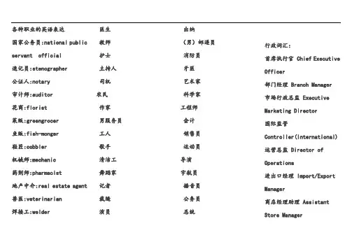 各种职业的英文表达