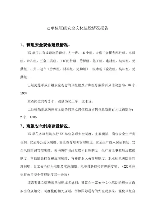 xx单位班组安全文化建设情况报告
