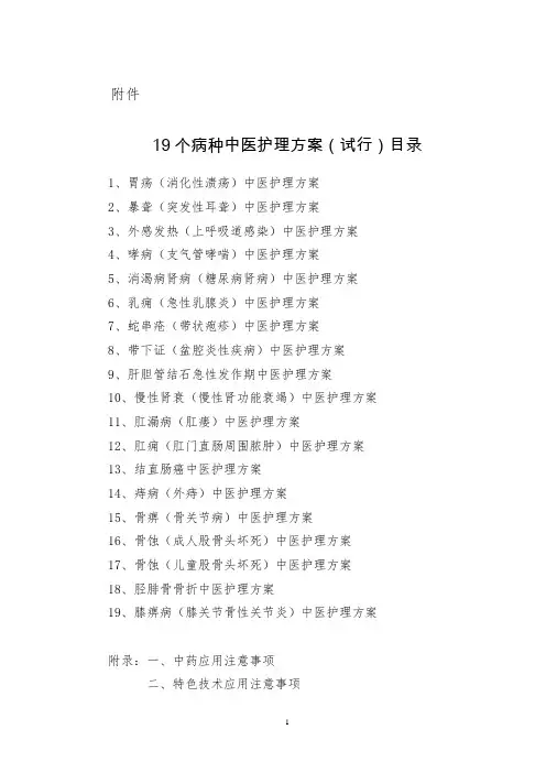 19个病种中医护理方案