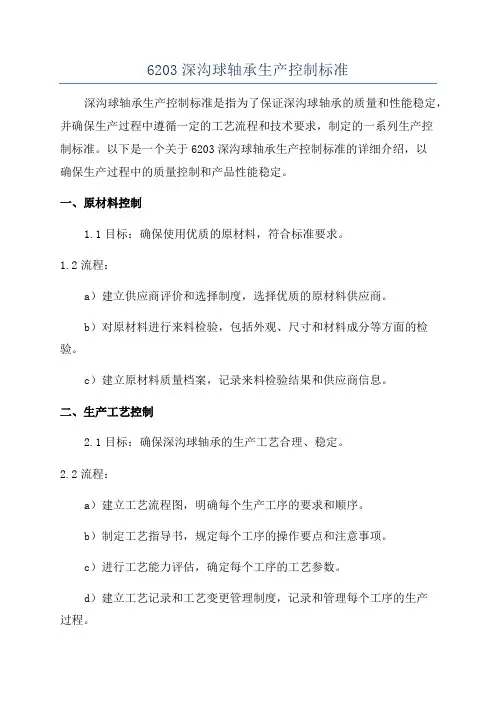 6203深沟球轴承生产控制标准