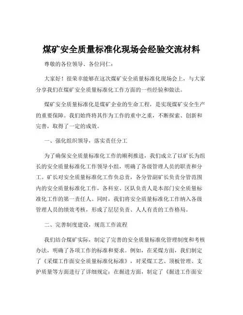 煤矿安全质量标准化现场会经验交流材料