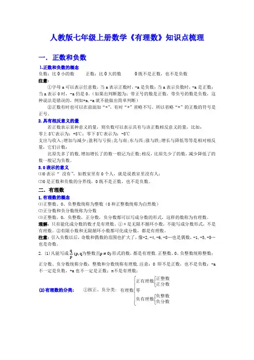 人教版七年级上册数学《有理数》知识点梳理