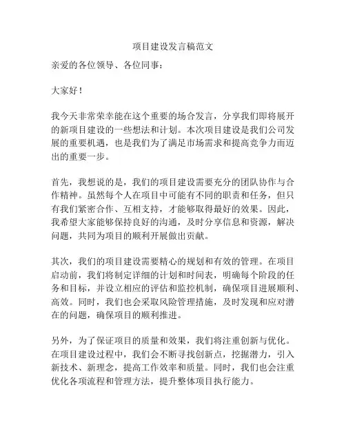 项目建设发言稿范文