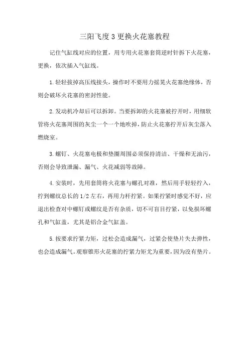 三阳飞度3更换火花塞教程