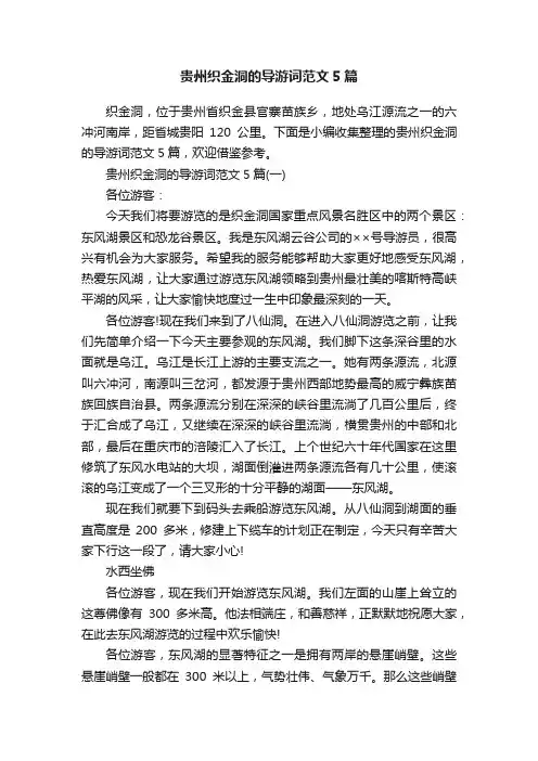 贵州织金洞的导游词范文5篇