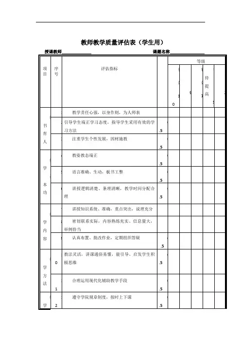 教师教学质量评估表(自评互评生评表)