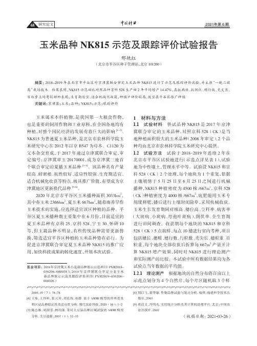 玉米品种NK815示范及跟踪评价试验报告