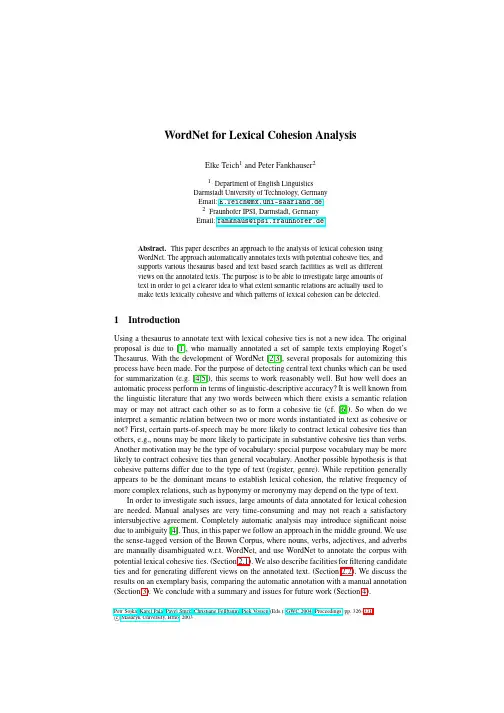 WordNet for Lexical Cohesion Analysis