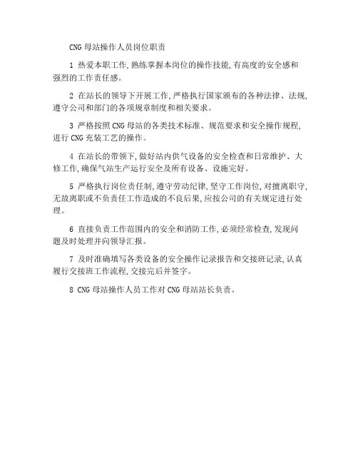 CNG母站运行操作工岗位职责
